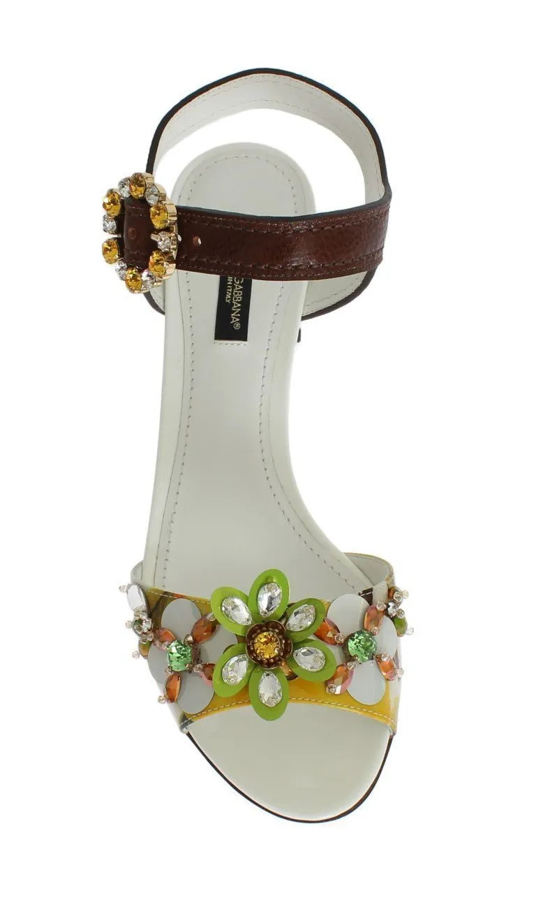 Multicolor Floral Print Crystal Strap Sandals