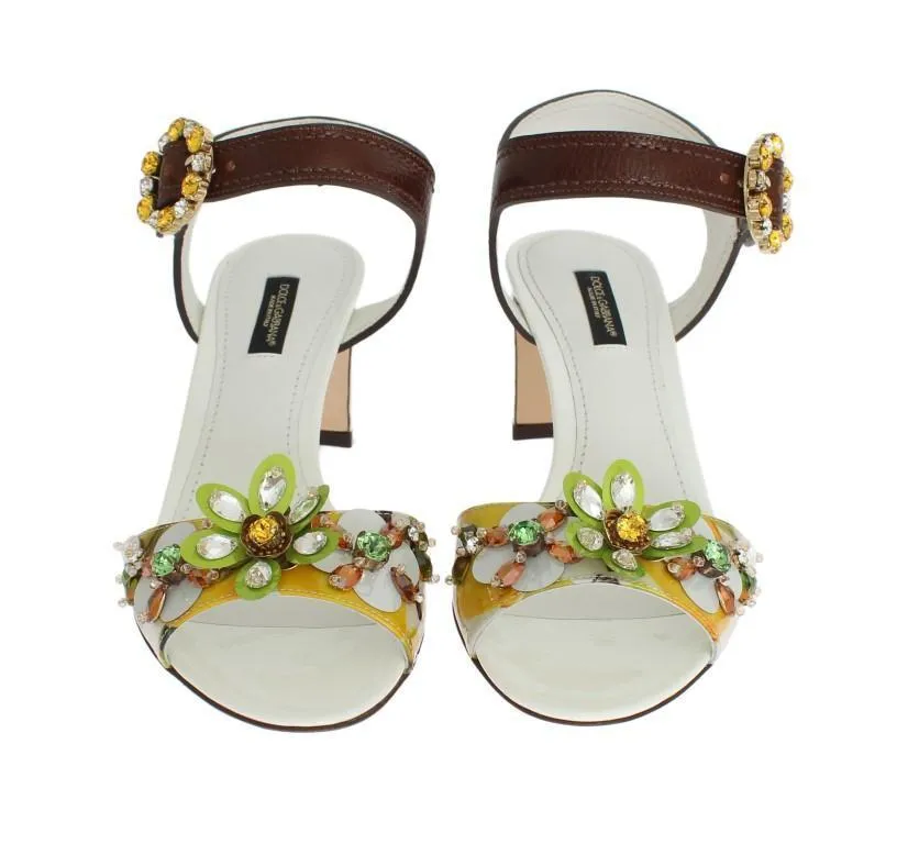 Multicolor Floral Print Crystal Strap Sandals