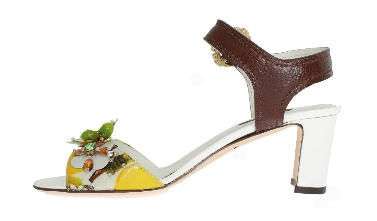 Multicolor Floral Print Crystal Strap Sandals