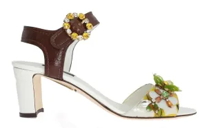 Multicolor Floral Print Crystal Strap Sandals