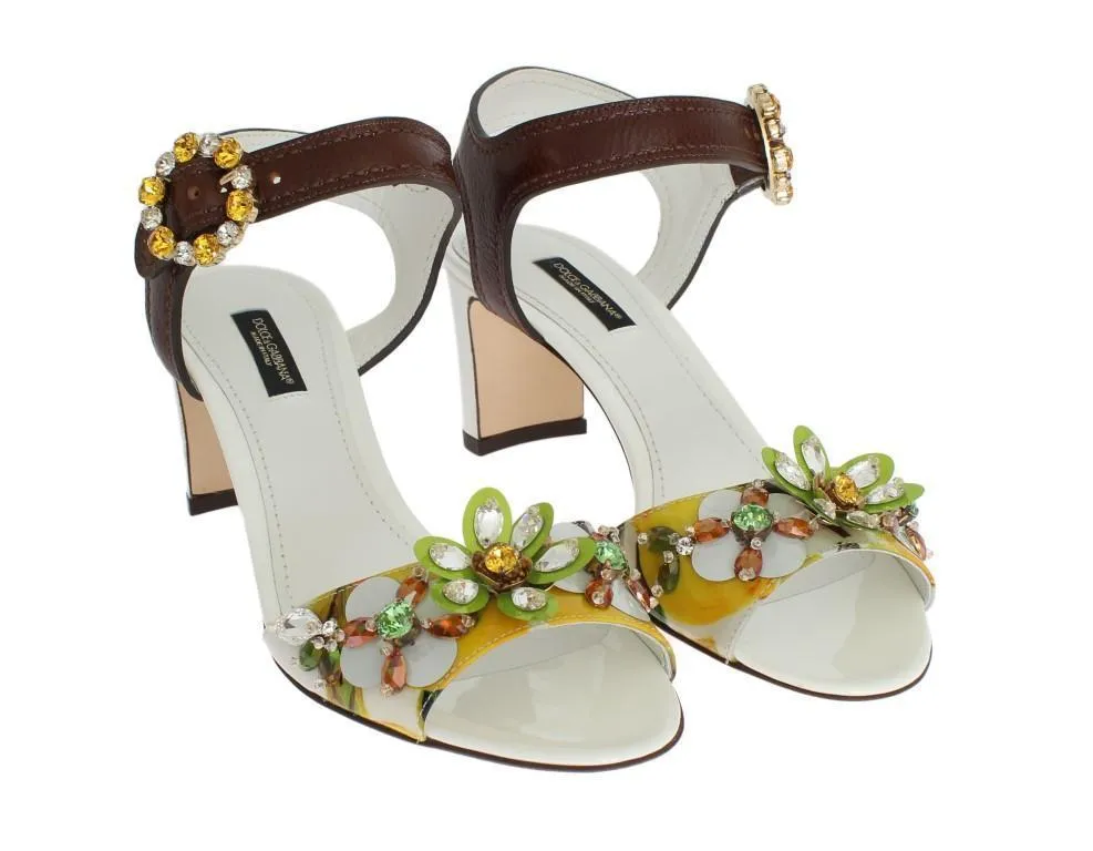 Multicolor Floral Print Crystal Strap Sandals