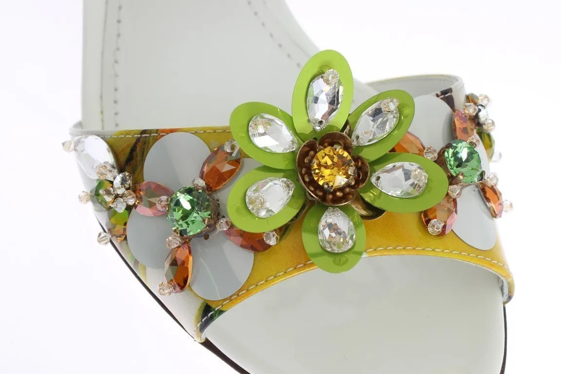 Multicolor Floral Print Crystal Strap Sandals