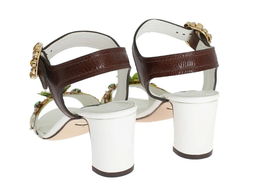 Multicolor Floral Print Crystal Strap Sandals