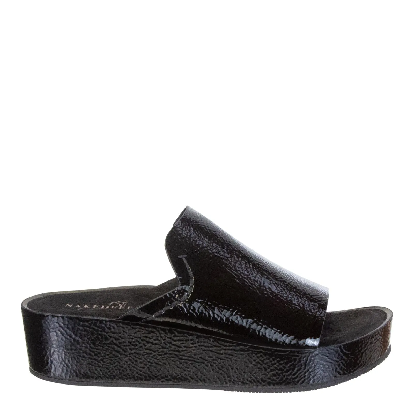 Naked Feet: RENO in BLACK PATENT Wedge Sandals