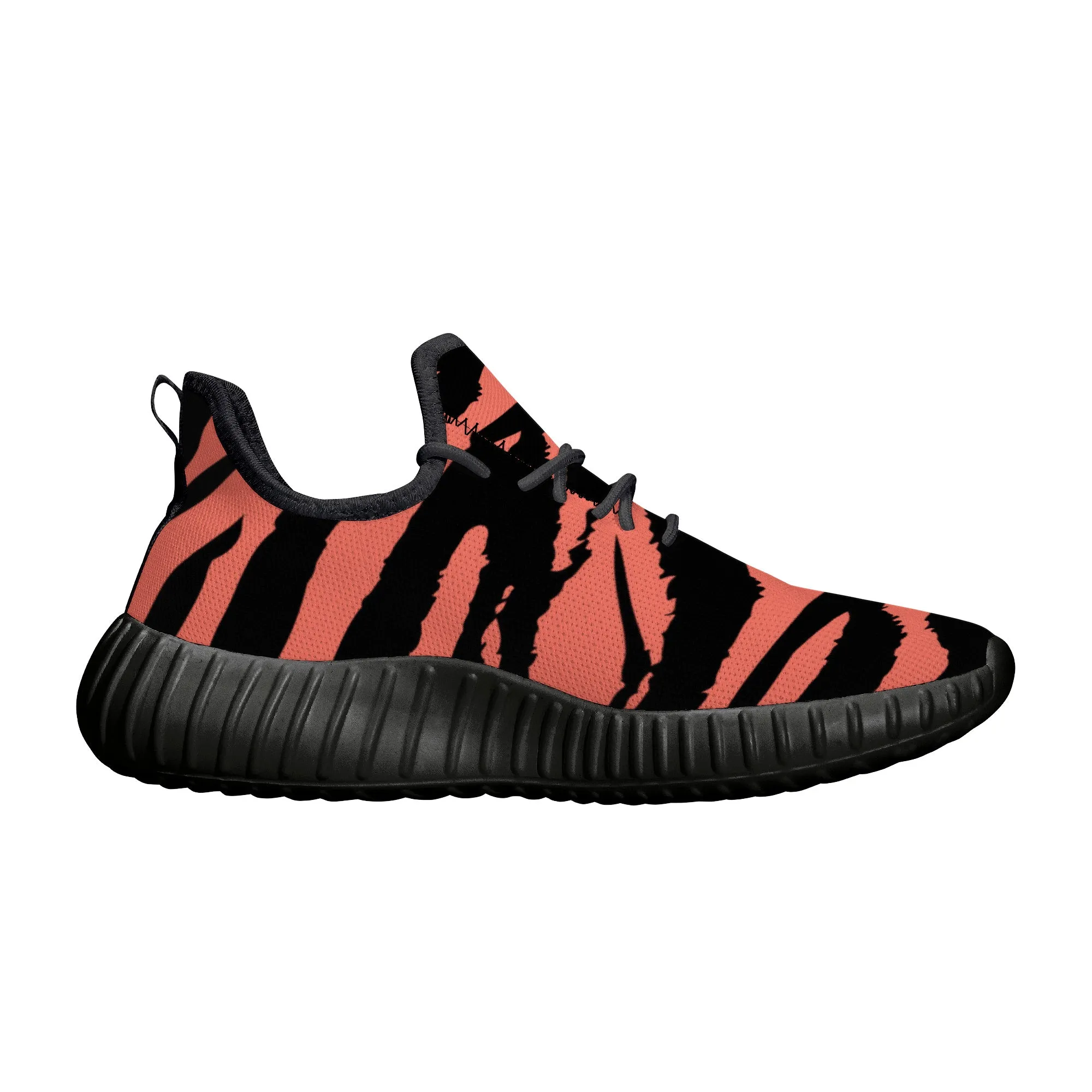 Neon Orange Tiger Stripes Yeezy Inspired Sneakers