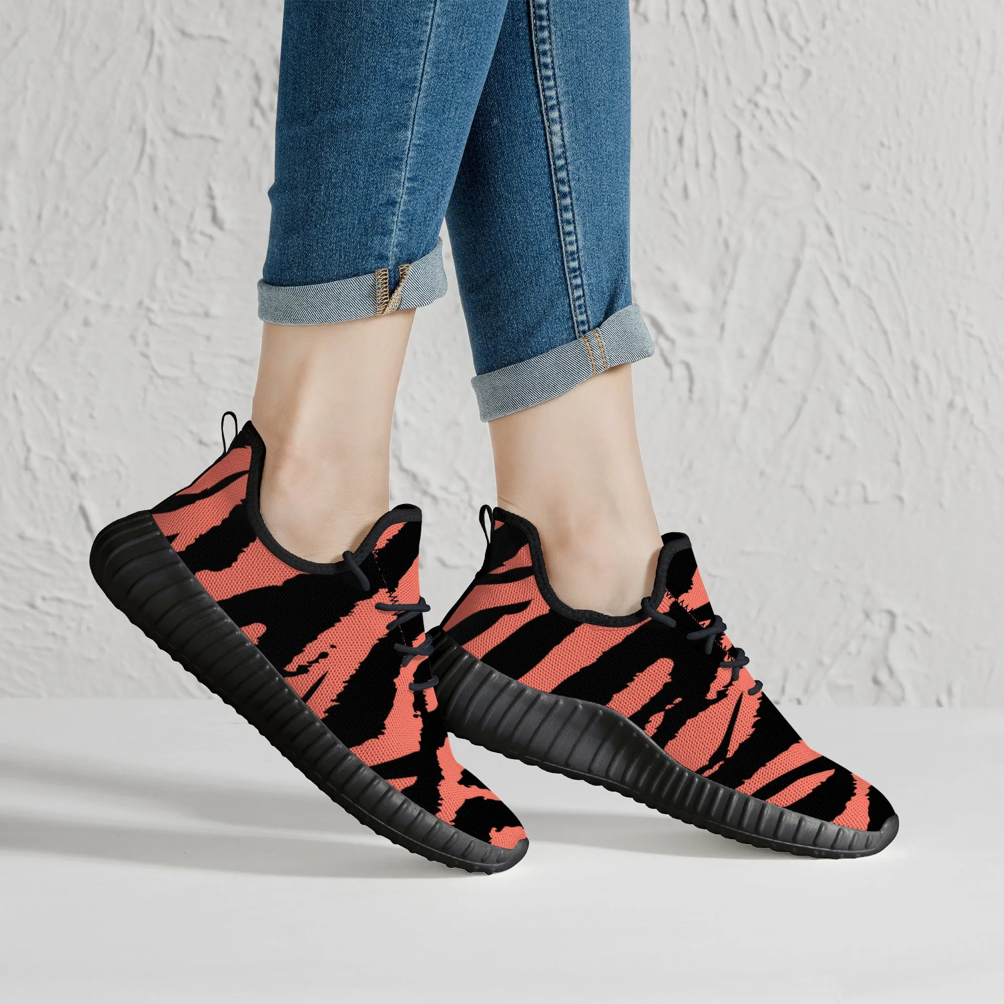 Neon Orange Tiger Stripes Yeezy Inspired Sneakers