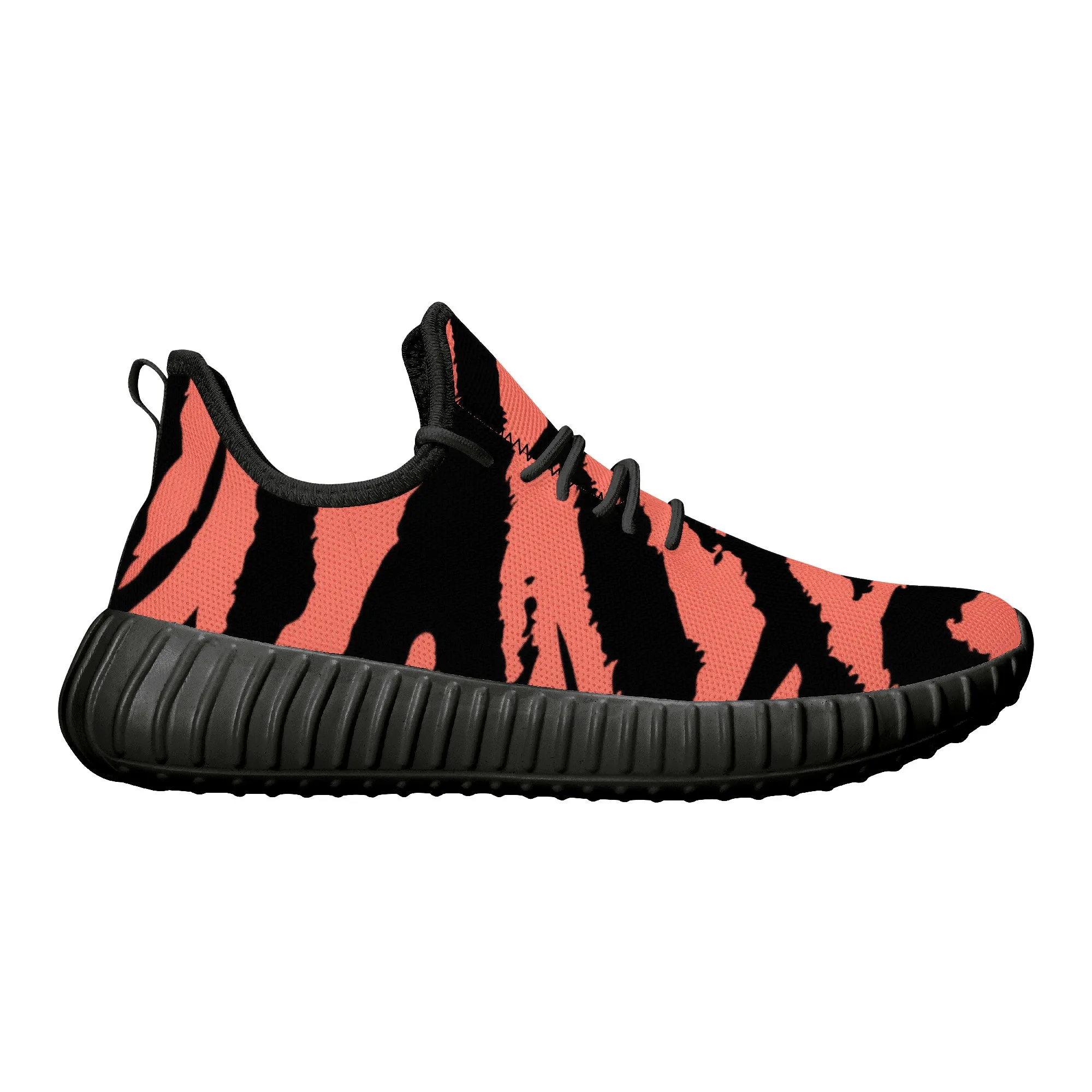 Neon Orange Tiger Stripes Yeezy Inspired Sneakers