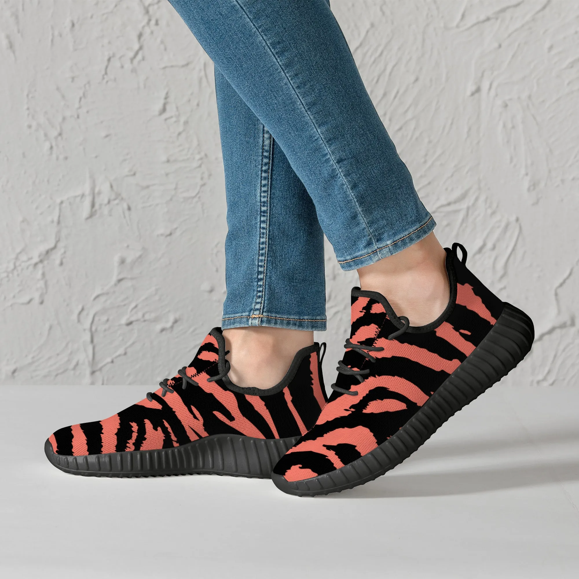 Neon Orange Tiger Stripes Yeezy Inspired Sneakers
