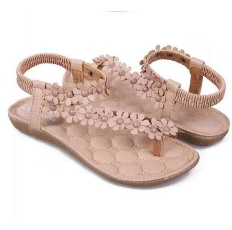 New Fashion Women Shoes Flats Sandals Female Girl Casual PU Leather Flower Floral Beach slides