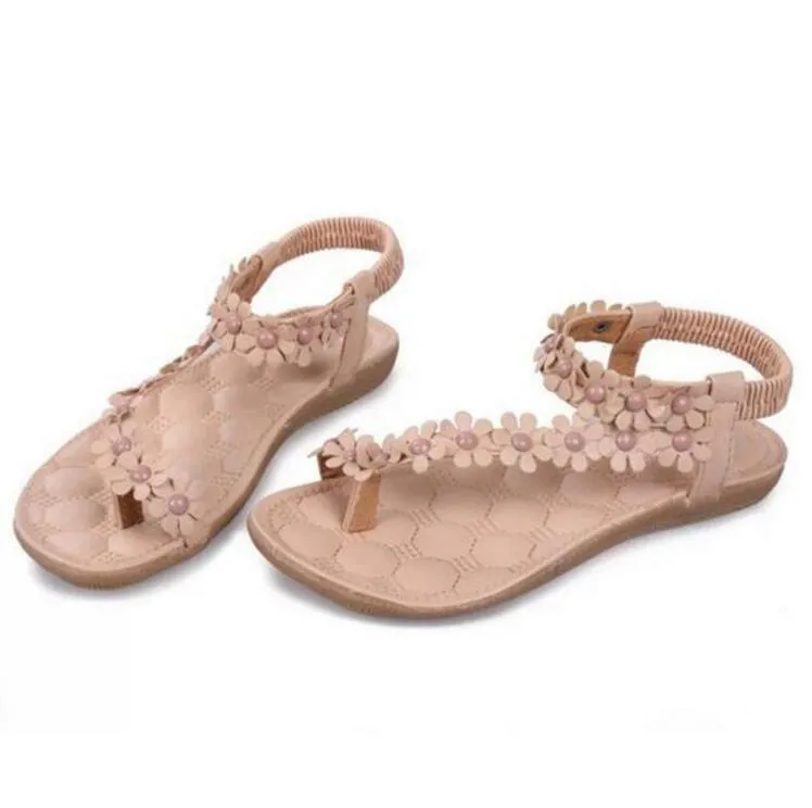 New Fashion Women Shoes Flats Sandals Female Girl Casual PU Leather Flower Floral Beach slides