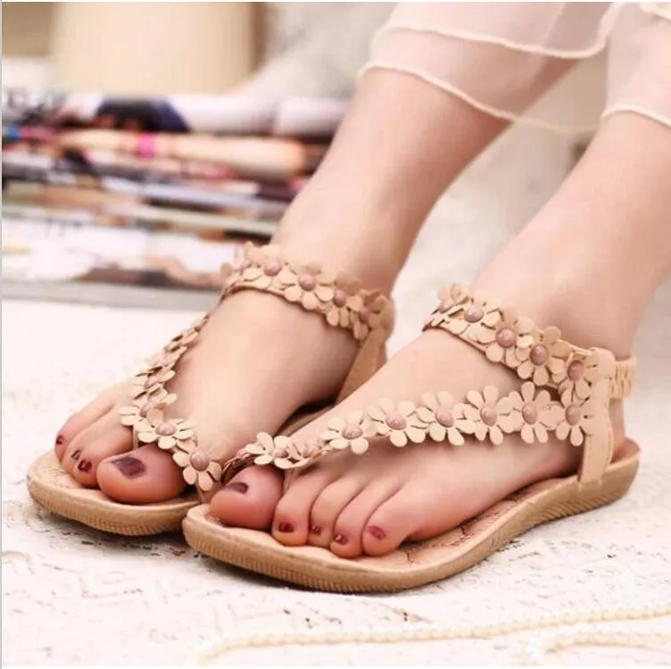 New Fashion Women Shoes Flats Sandals Female Girl Casual PU Leather Flower Floral Beach slides