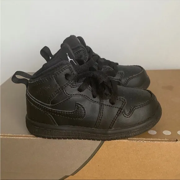Nike Air Jordan 1 Retro Mid ‘Triple Black’ Toddler Sneakers- 6 C
