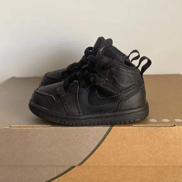 Nike Air Jordan 1 Retro Mid ‘Triple Black’ Toddler Sneakers- 6 C