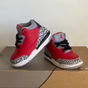 Nike Air Jordan 3 Retro Fire Red Cement Grey Toddler Sneakers- Sz 6 C