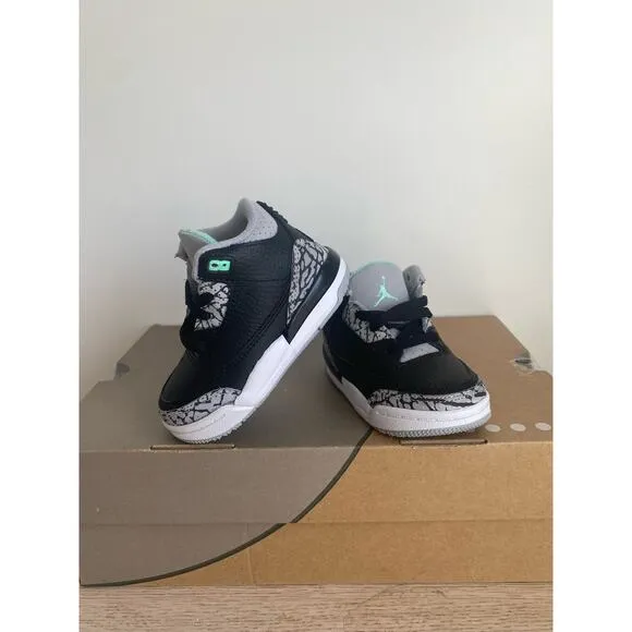 Nike Air Jordan 3 Retro Green Glow/Black Toddler Sneakers- SZ 5 C
