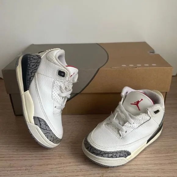 Nike Air Jordan 3 Retro White Cement Toddler Sneakers- SZ 8 C