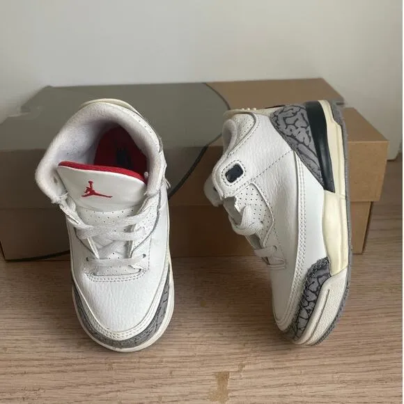 Nike Air Jordan 3 Retro White Cement Toddler Sneakers- SZ 8 C