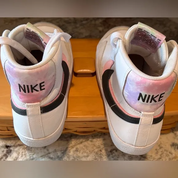 Nike Blazer Mid White Sneakers Pink Black &amp; Watercolor Pastels 5Y