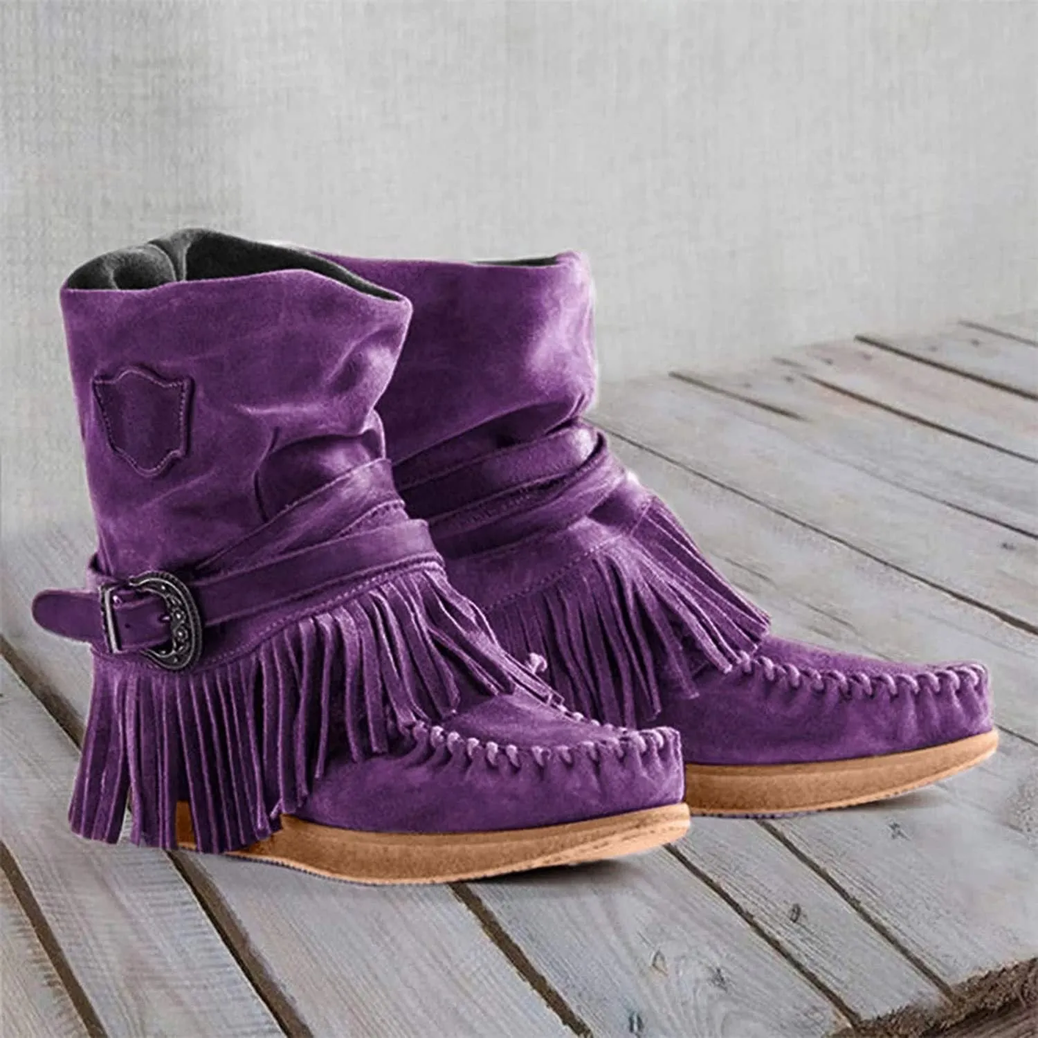 NXY Winsummer Fringe Ankle Boot for Women Moccasin Suede Ankle Booties Vintage Fringe Mid-Calf Flat Shoes
