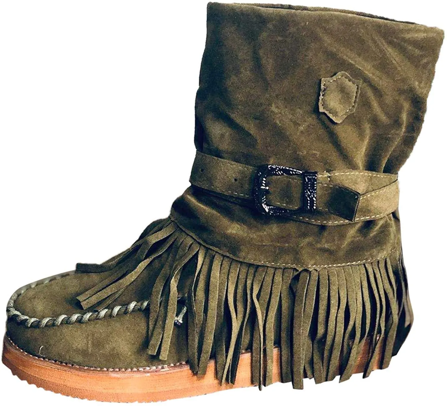 NXY Winsummer Fringe Ankle Boot for Women Moccasin Suede Ankle Booties Vintage Fringe Mid-Calf Flat Shoes