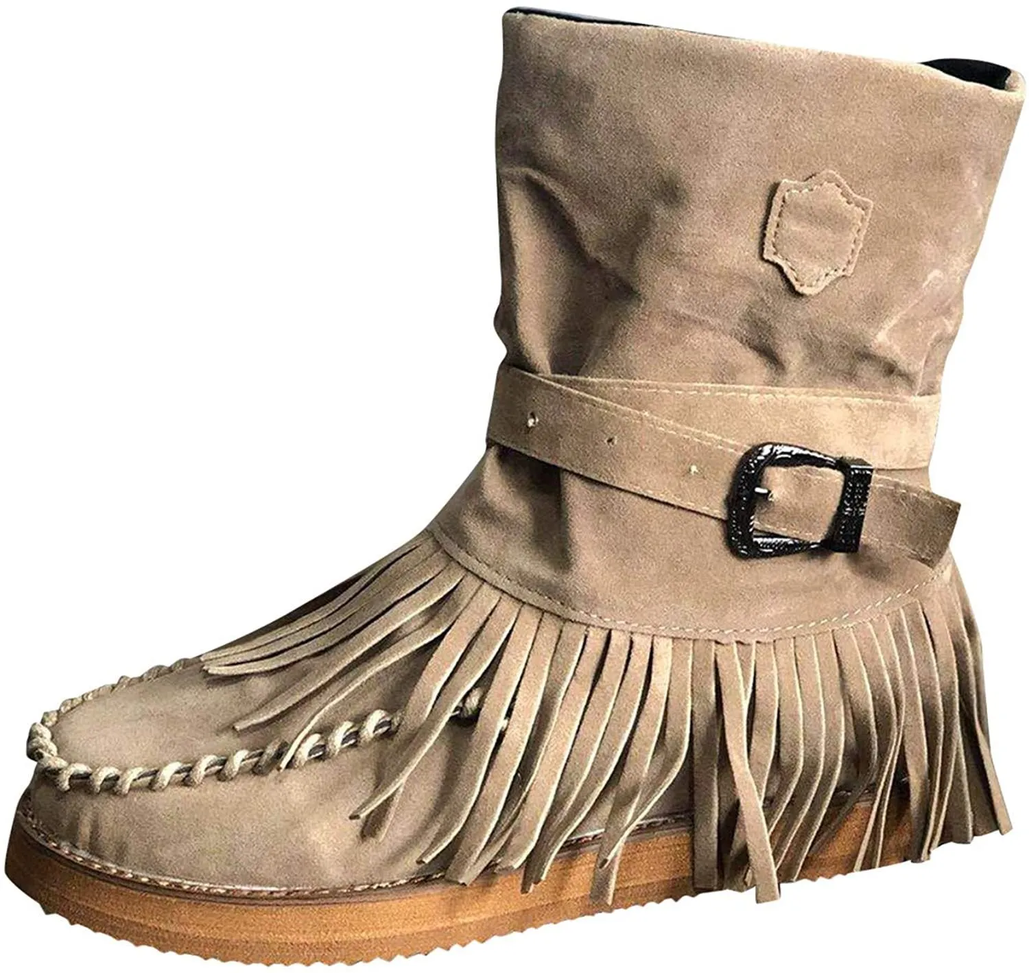 NXY Winsummer Fringe Ankle Boot for Women Moccasin Suede Ankle Booties Vintage Fringe Mid-Calf Flat Shoes