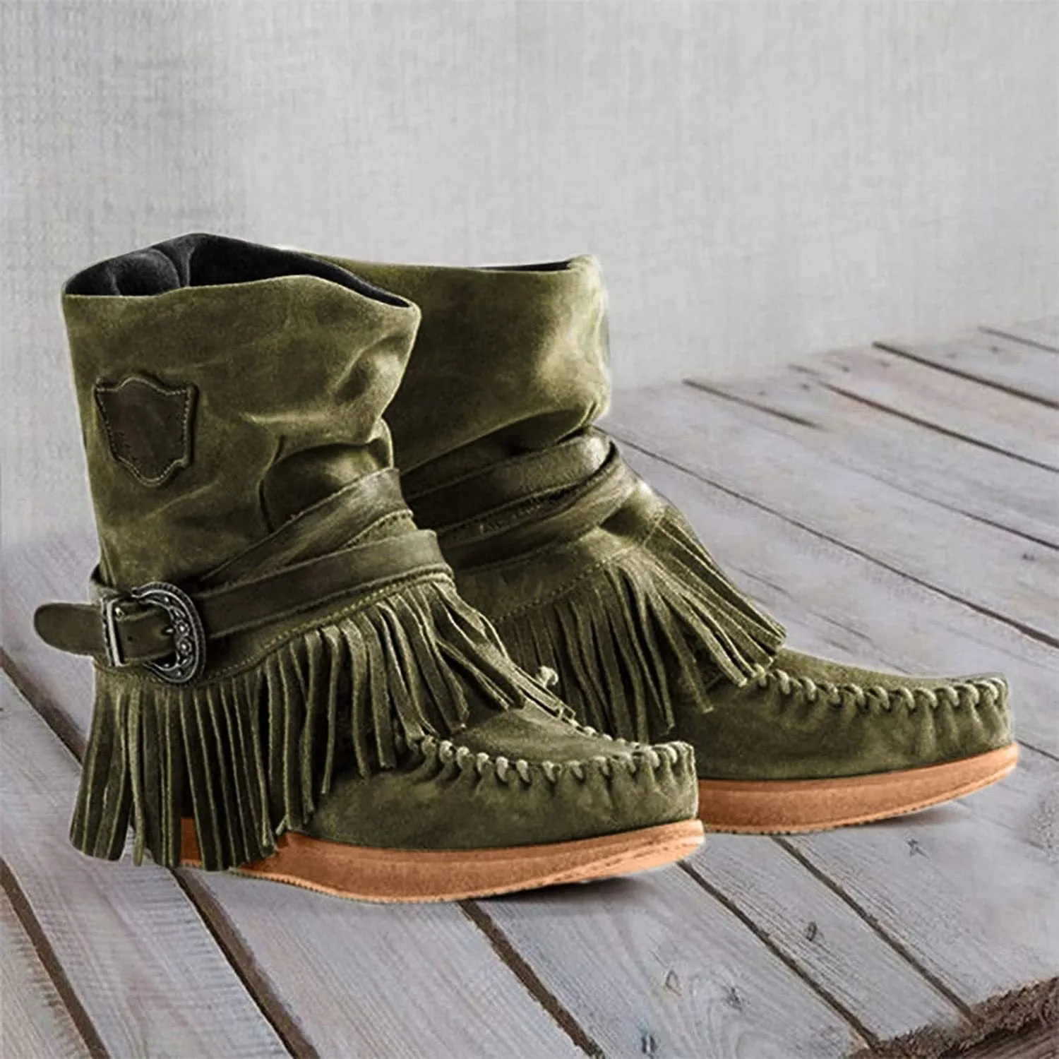 NXY Winsummer Fringe Ankle Boot for Women Moccasin Suede Ankle Booties Vintage Fringe Mid-Calf Flat Shoes