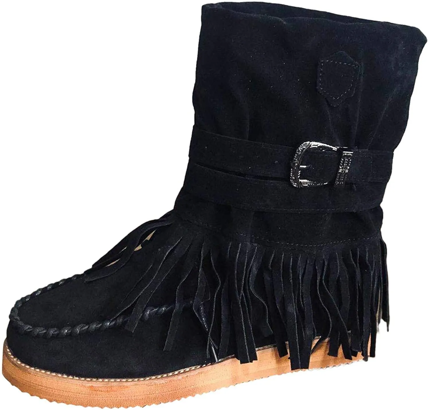 NXY Winsummer Fringe Ankle Boot for Women Moccasin Suede Ankle Booties Vintage Fringe Mid-Calf Flat Shoes