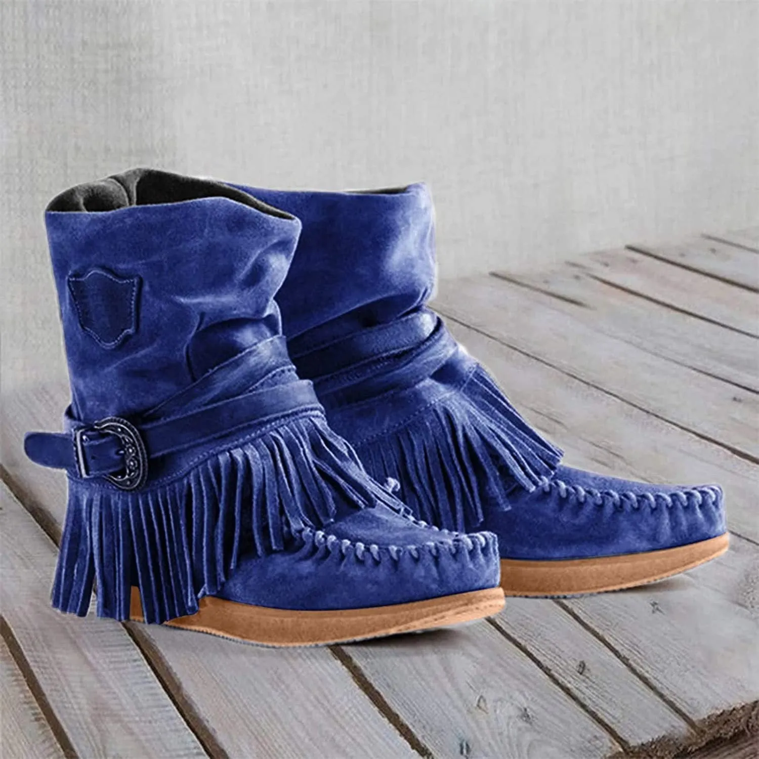 NXY Winsummer Fringe Ankle Boot for Women Moccasin Suede Ankle Booties Vintage Fringe Mid-Calf Flat Shoes