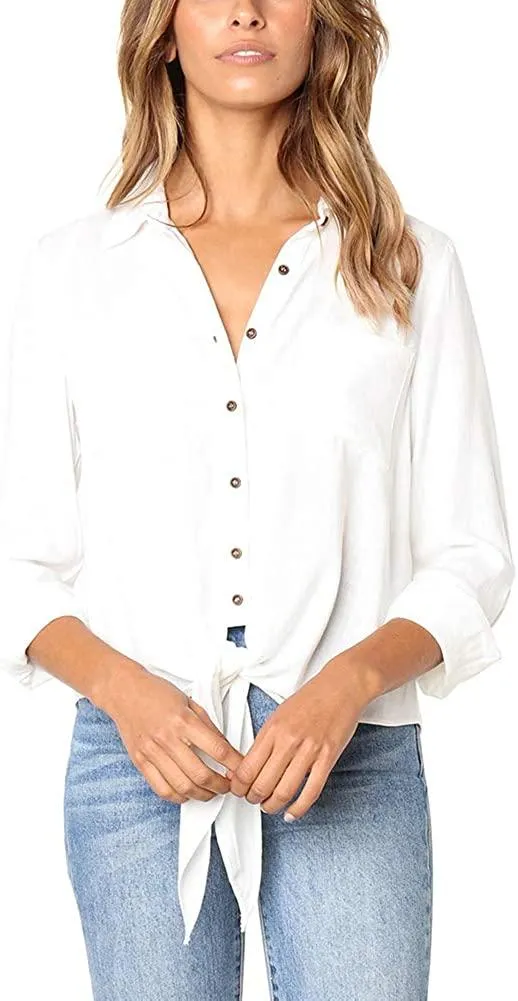 NXY Women's 3/4 Sleeve Button Down T Shirts Tops