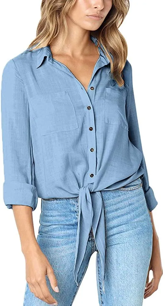 NXY Women's 3/4 Sleeve Button Down T Shirts Tops
