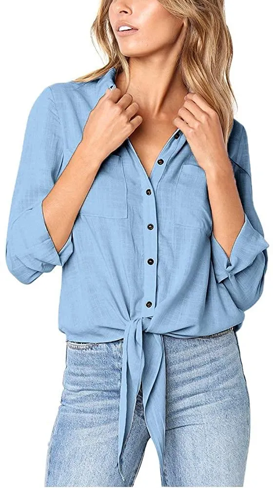 NXY Women's 3/4 Sleeve Button Down T Shirts Tops