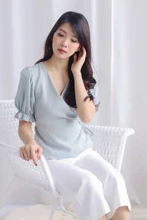 Oaklee Puffy Sleeve Wrap Top In Sage