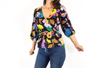 Obus flora print wrap style top size 8