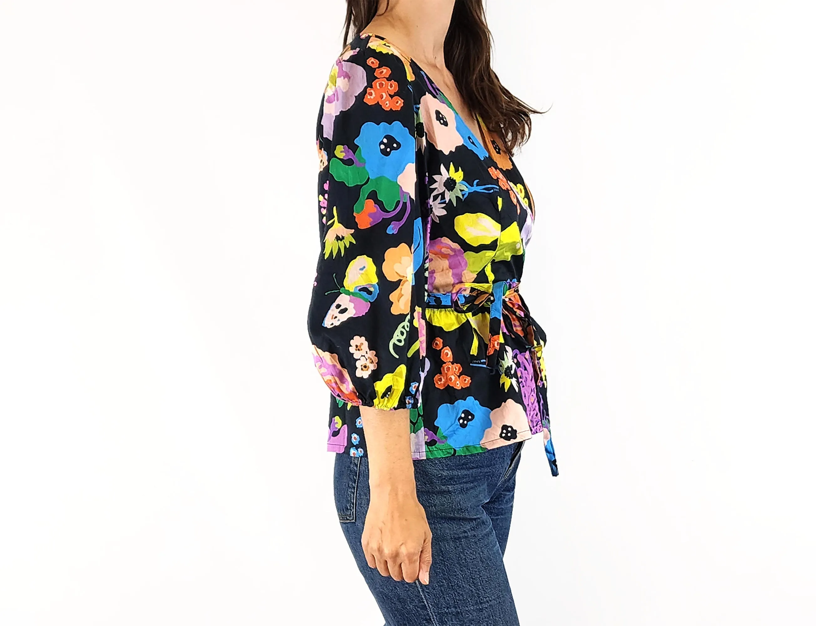 Obus flora print wrap style top size 8