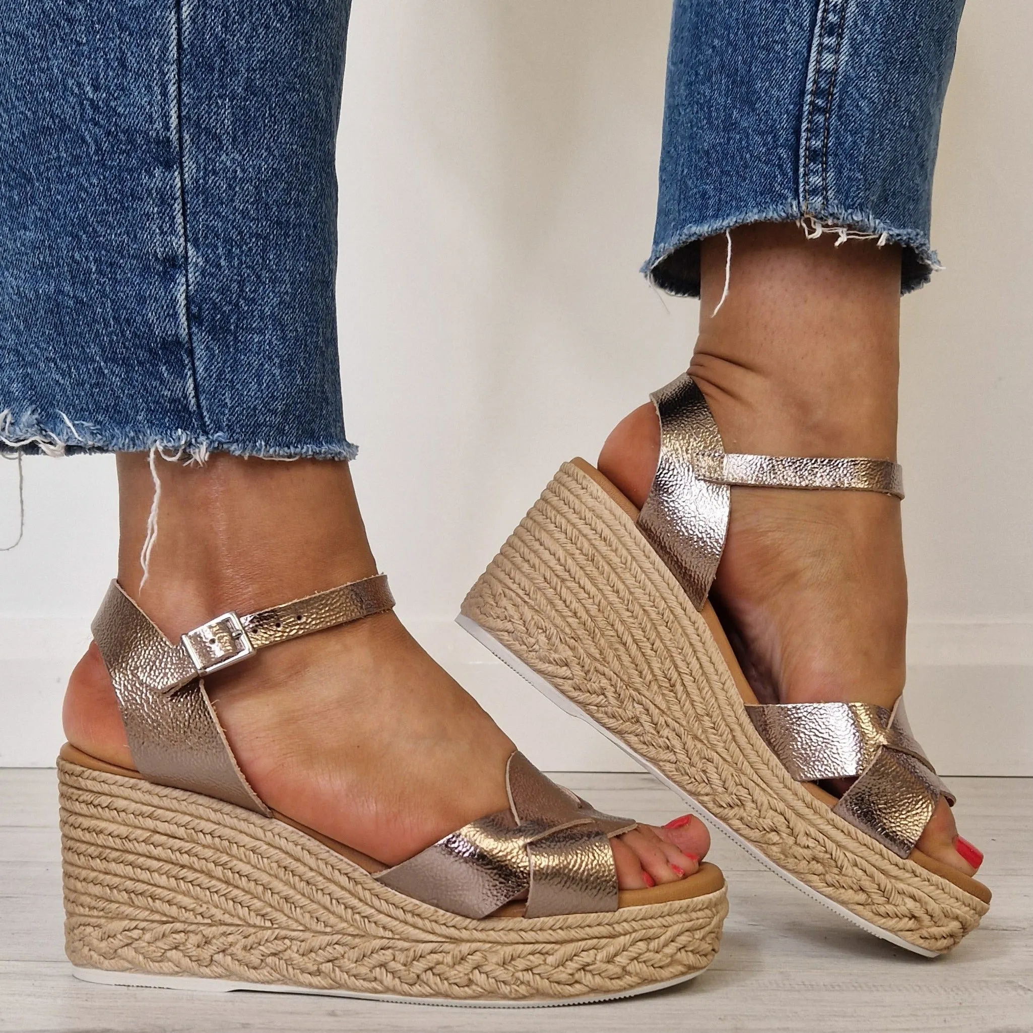 Oh My Sandals High Wedge Leather Sandals - Bronze