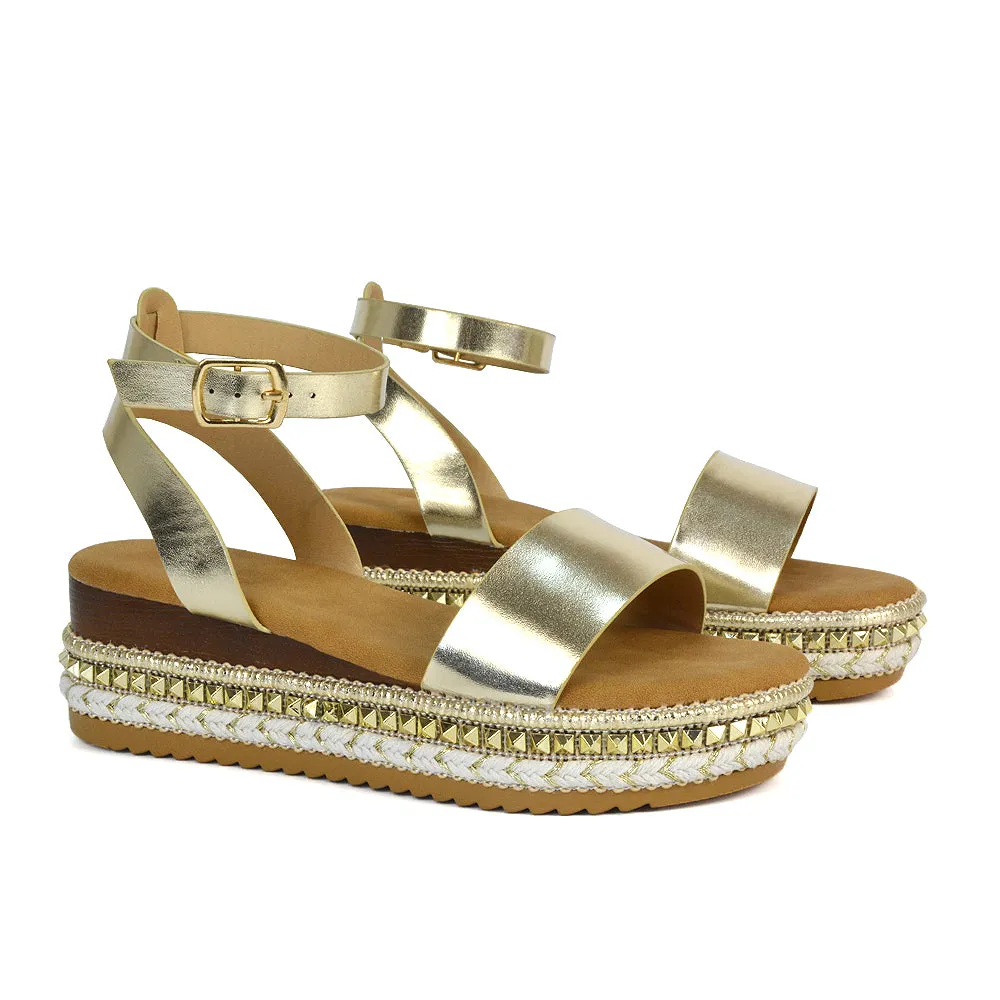 Olivia Flatform Ankle Strap Wedge Heel Summer Sandals in Black