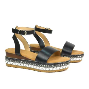 Olivia Flatform Ankle Strap Wedge Heel Summer Sandals in Black