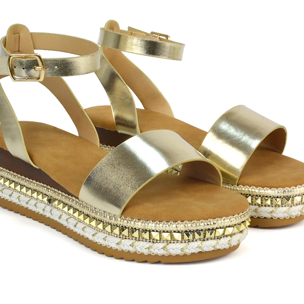Olivia Flatform Ankle Strap Wedge Heel Summer Sandals in Black