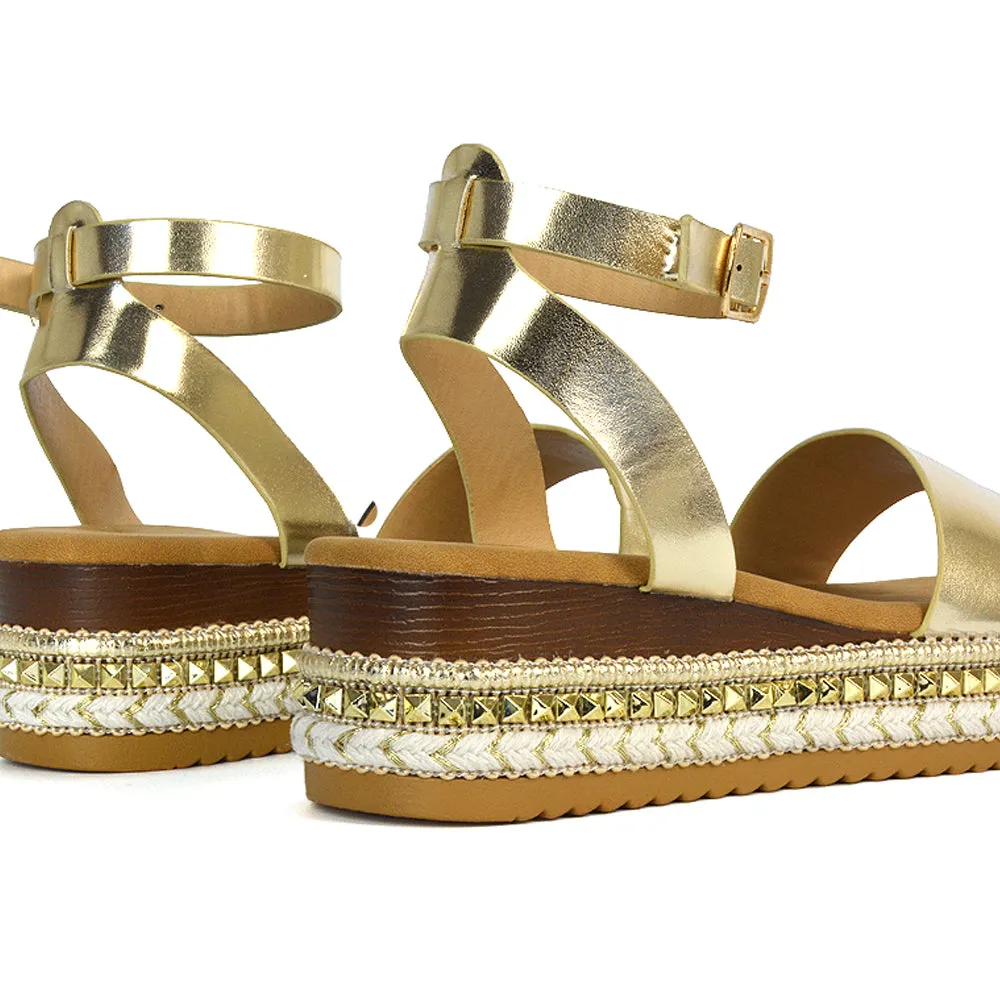 Olivia Flatform Ankle Strap Wedge Heel Summer Sandals in Black