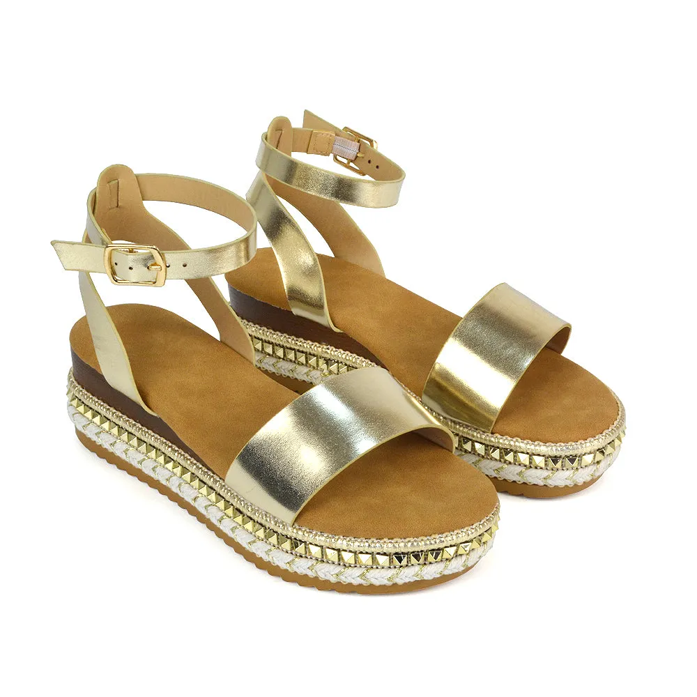 Olivia Flatform Ankle Strap Wedge Heel Summer Sandals in Black