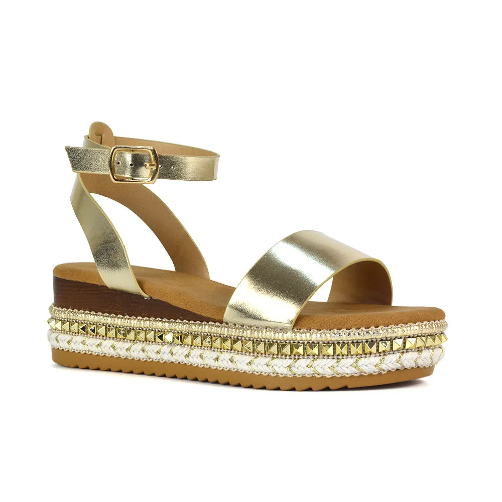 Olivia Flatform Ankle Strap Wedge Heel Summer Sandals in Black
