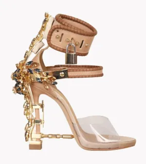 Open Toe Padlock Spiked High Heels Crystal Sandal Party Shoes