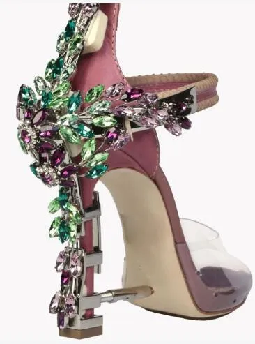 Open Toe Padlock Spiked High Heels Crystal Sandal Party Shoes