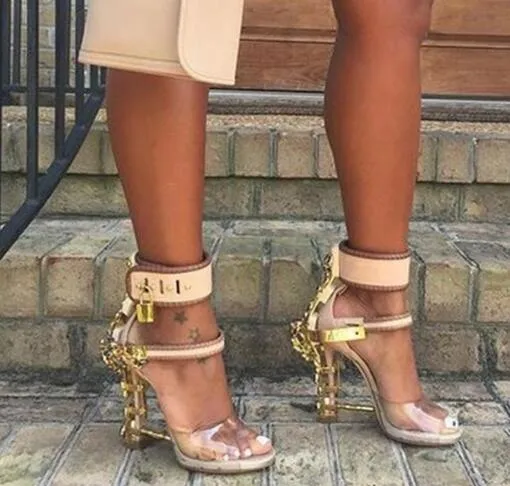 Open Toe Padlock Spiked High Heels Crystal Sandal Party Shoes