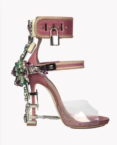 Open Toe Padlock Spiked High Heels Crystal Sandal Party Shoes