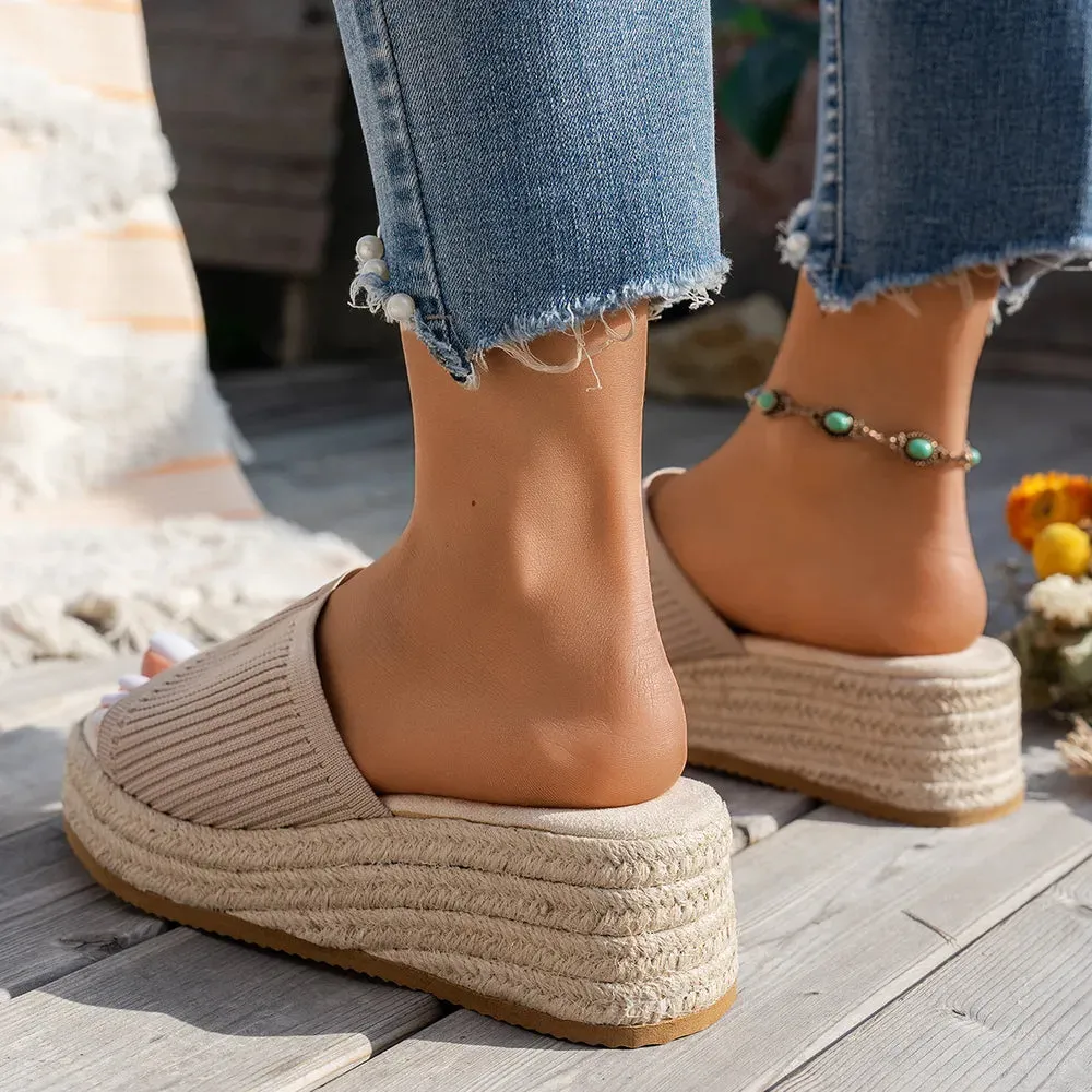 Open Toe Wedge Knit Sandals