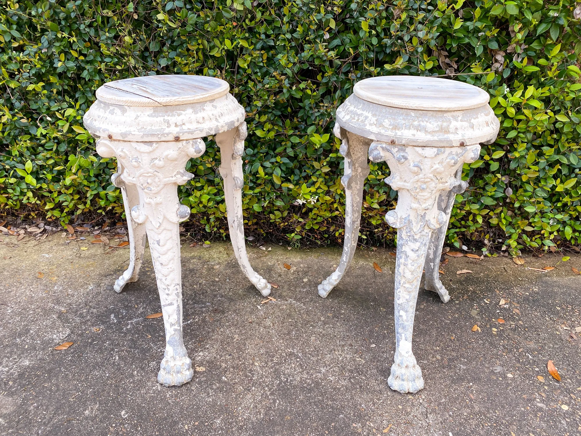 Pair of 1920s French Painted Zinc Pedestal Tables