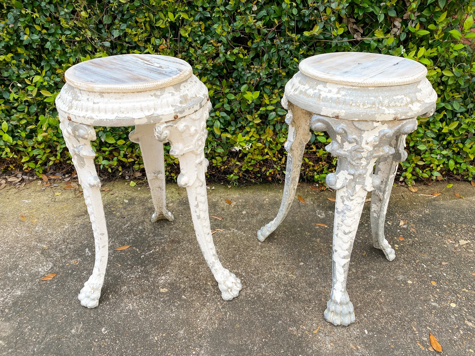 Pair of 1920s French Painted Zinc Pedestal Tables