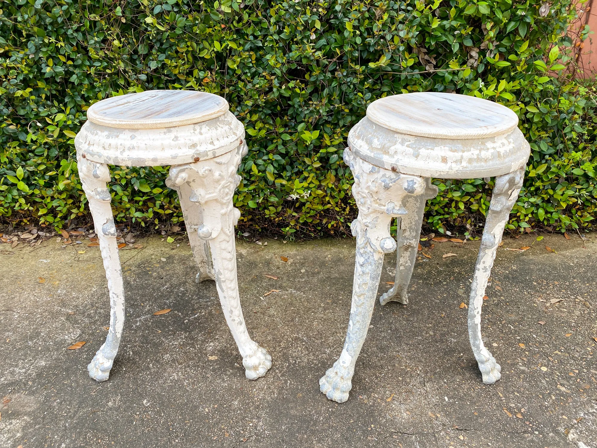 Pair of 1920s French Painted Zinc Pedestal Tables