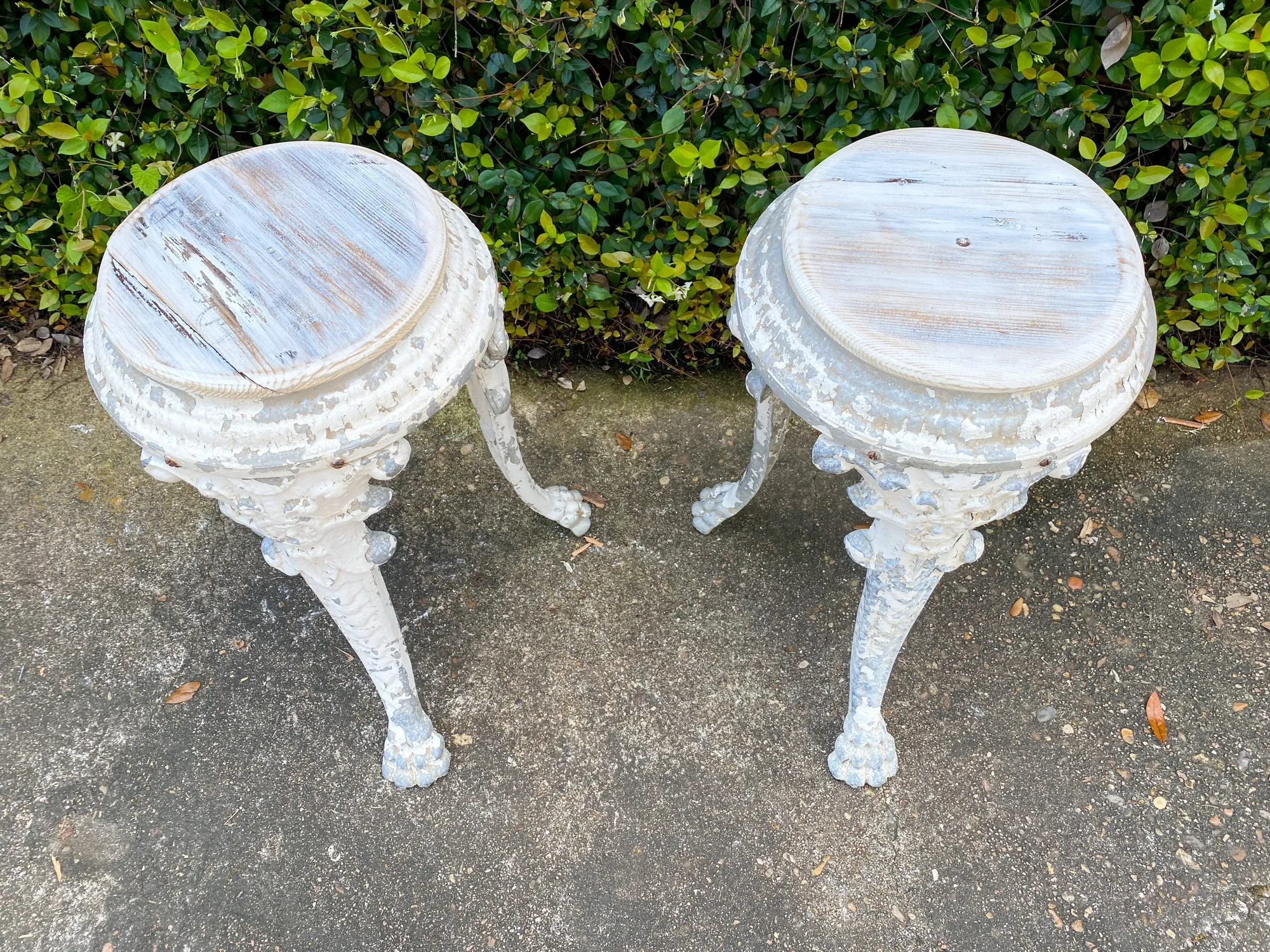 Pair of 1920s French Painted Zinc Pedestal Tables